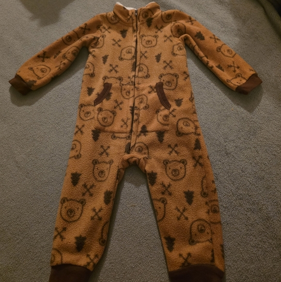 Cozy Fleece Brown and White Teddybear Baby Footie Set - Picture 4 of 12